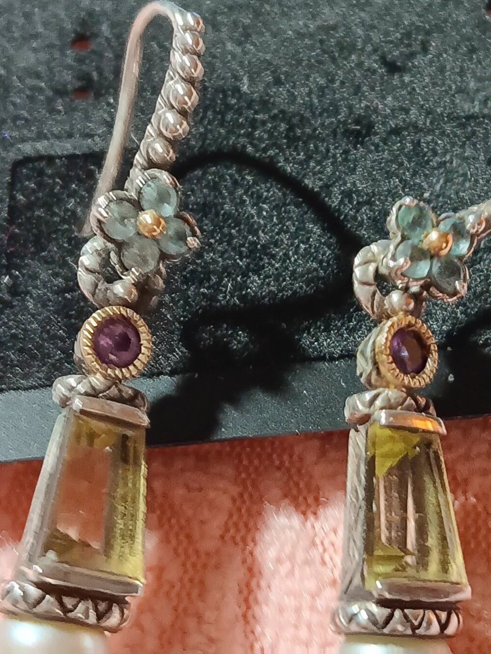 Barbara Bixby *RARE* Multi Gemstone SS/18k dangle earrings